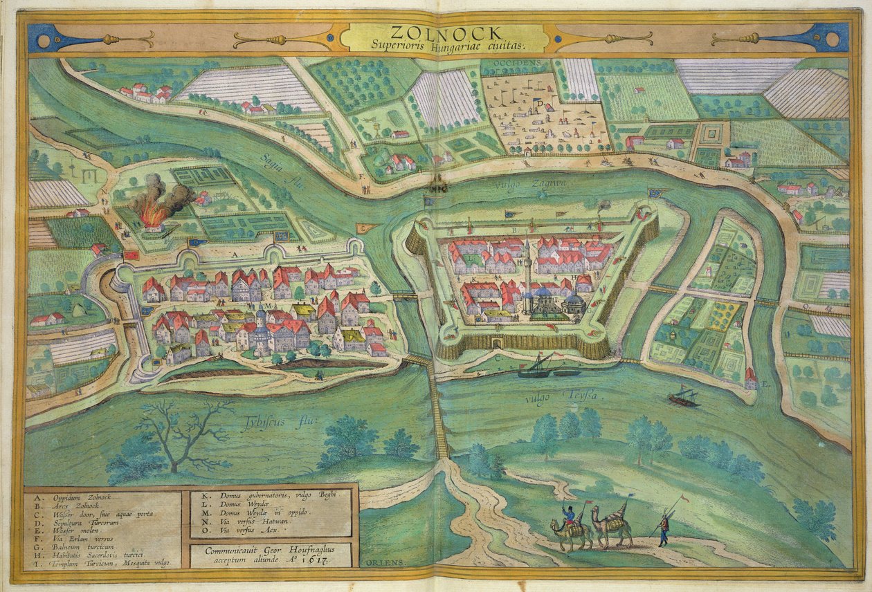 ブラウン（1541-1622）とフランツ・ホーゲンバーグ（1535-90）1617による「世界」からのソルノクの地図 作： ヨリス・ヘフナーゲル