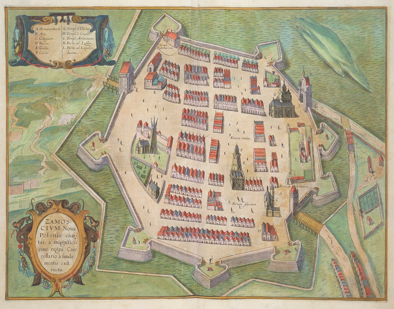 Zamoscの地図、Braun（1541-1622）およびFranz Hogenbergh（1535-90）c.1572-1617による「World」から 作： ヨリス・ヘフナーゲル