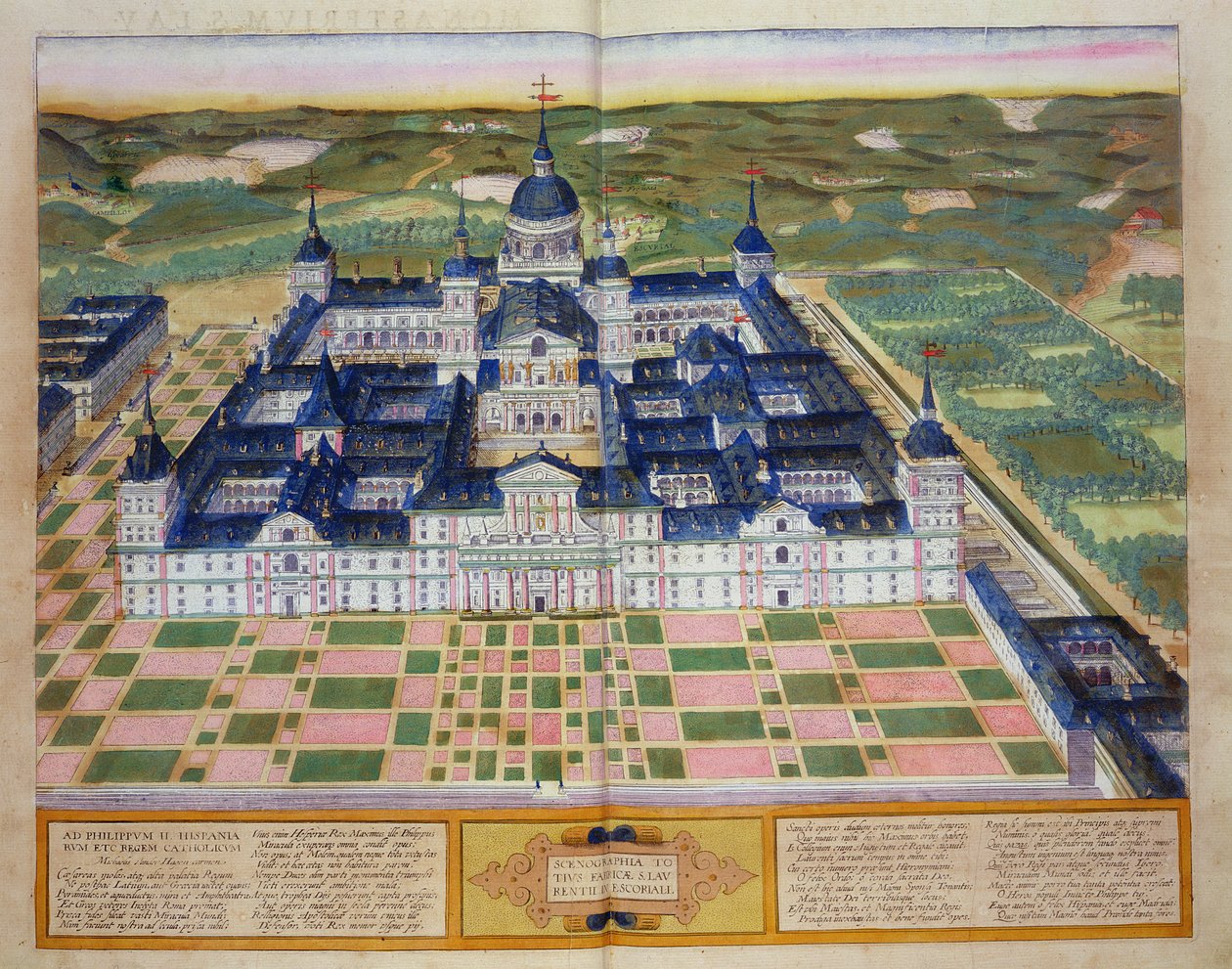 エルエスコリアル修道院の計画。GeorgBraun（1541-1622）とFrans Hogenberg（1535-90）による &39;Civitates Orbis Terrarum&39;から、c.1572 作： ヨリス・ヘフナーゲル