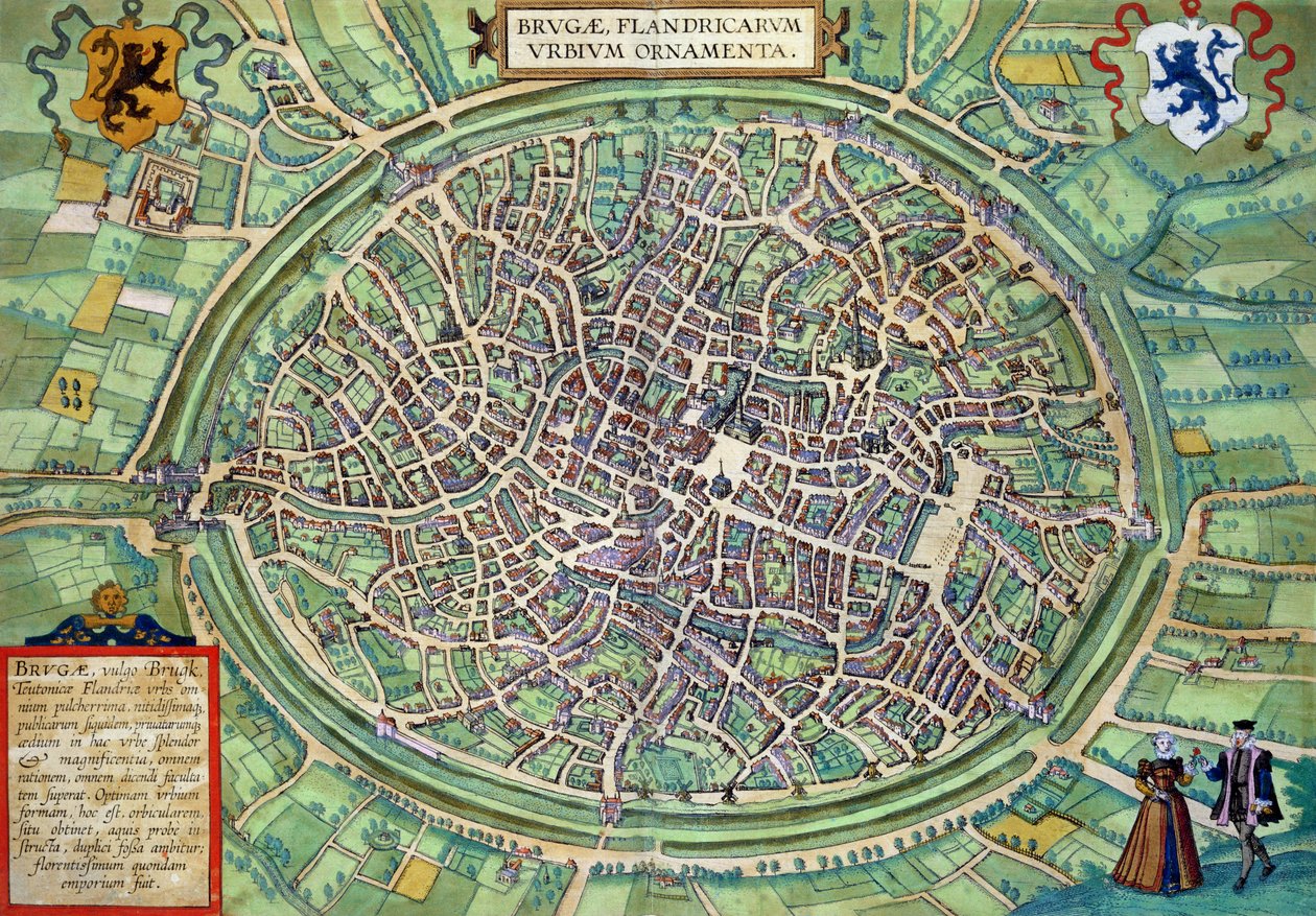 Braun（1541-1622）とFrans Hogenberg（1535-90）による「世界」からのブルージュの地図、1572年頃 作： ヨリス・ヘフナーゲル