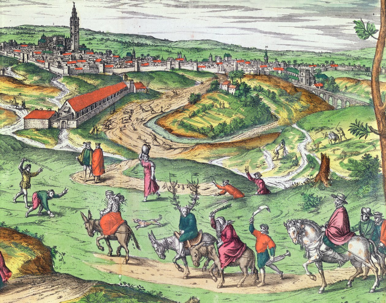 Gevit Braun 1541-1622とFrans Hogenberg 1535-90、121051の1593色の彫刻詳細によるCivitates Orbis Terrarumからのセビリアの町計画 作： ヨリス・ヘフナーゲル