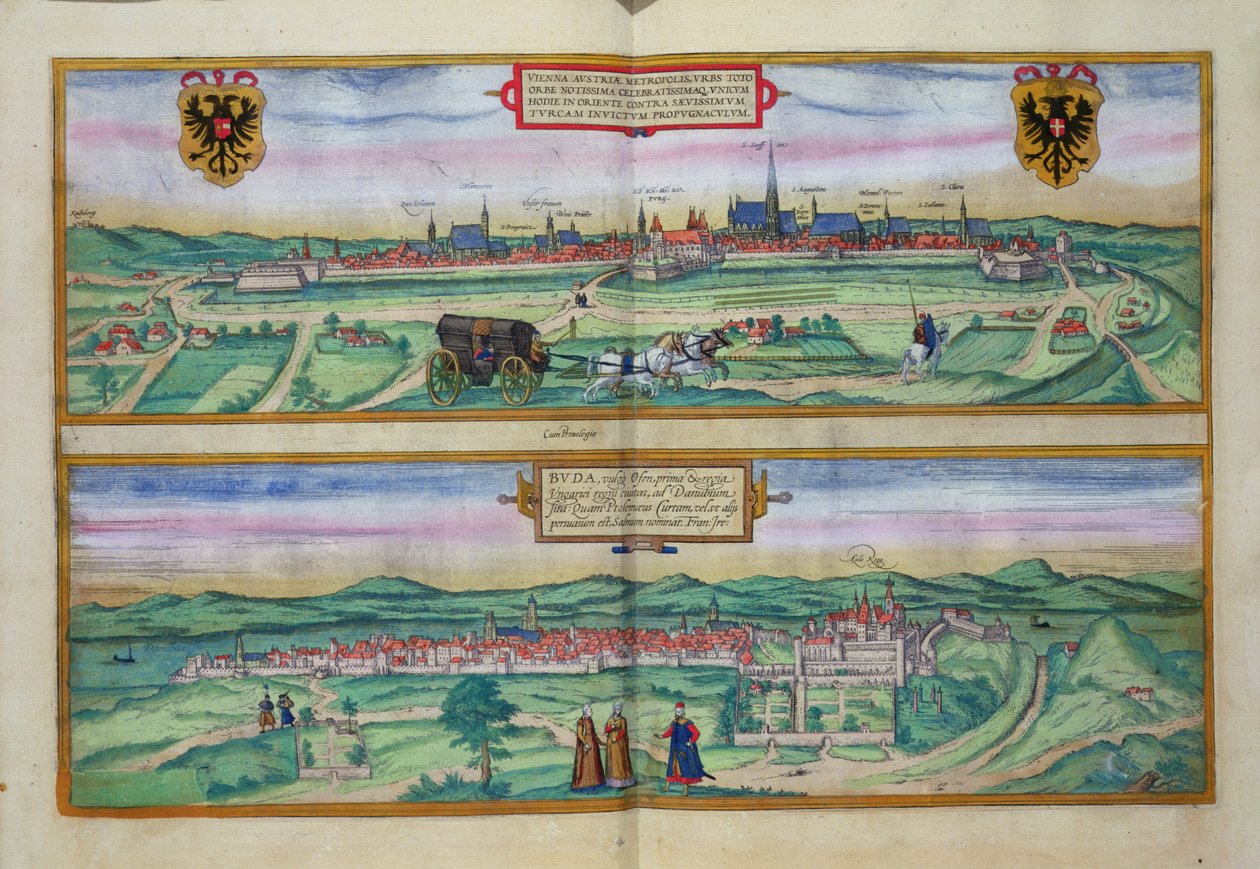 ウィーンとブダの町計画、Georg Braun（1541-1622）とFrans Hogenberg（1535-90）による「Civitates Orbis Terrarum」、1572年頃 作： ヨリス・ヘフナーゲル