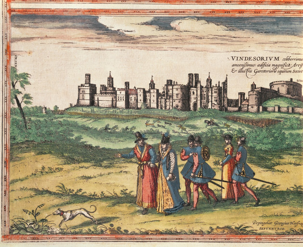 ウィンザー城の眺め、「シビテーツオルビステララム」Georg Braun（1541-1622）とFrans Hogenberg（1535-90）1599による 作： ヨリス・ヘフナーゲル