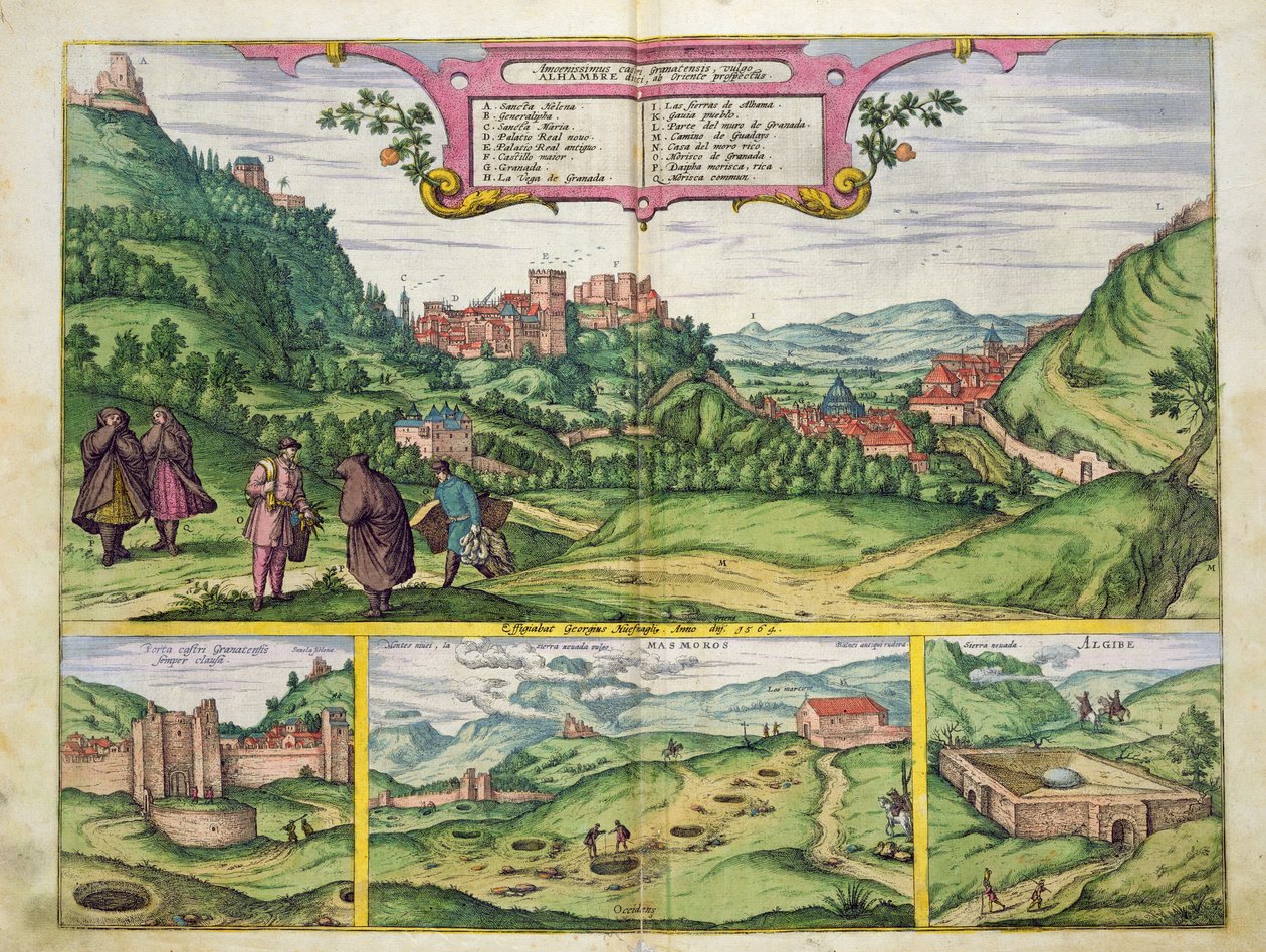 Georg Braun（1541-1622）とFrans Hogenberg（1535-90）による &39;Civitates Orbis Terrarum&39;からのアルハンブラの眺め、1564 作： ヨリス・ヘフナーゲル