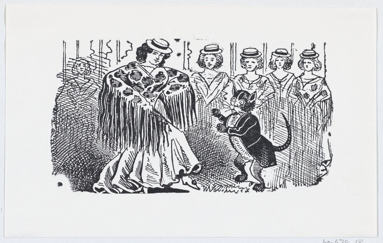 スーツを着た猫と踊る女性、カリフォルニア州。 1880-1910.、約。 1880～1910年。 作： ホセ・グアダルーペ・ポサダ