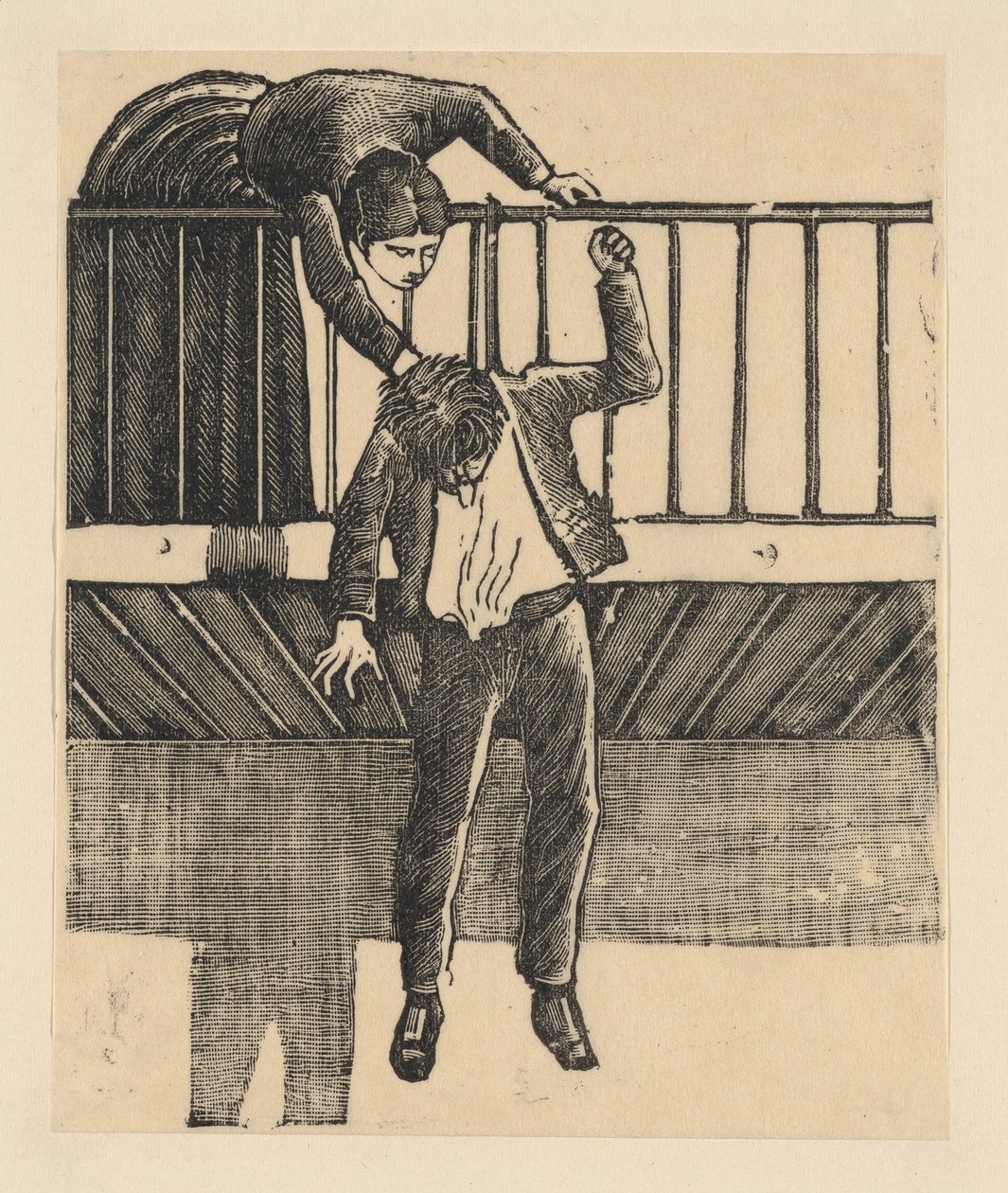 バルコニーで首を吊って自殺した男性を発見する女性...、1900年頃～1910年頃。 作： ホセ・グアダルーペ・ポサダ