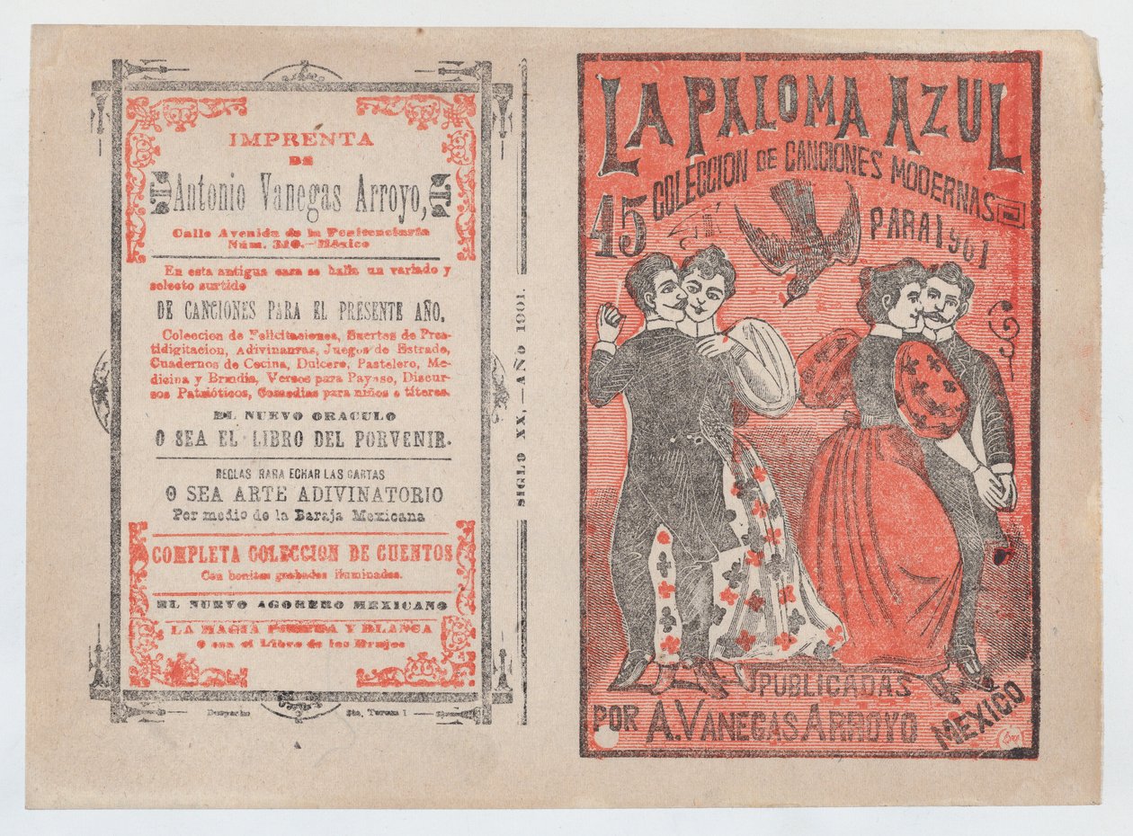 「La Paloma Azul: Collection of Modern Songs for 1901」のカバー、2 つのカップル da...、ca. 1901年。 作： ホセ・グアダルーペ・ポサダ