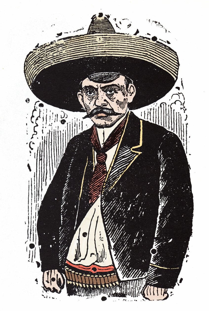 メキシコの革命家、エミリアーノ・サパタ（1880-1919）。キシログラフィーはJose Guadalupe Posada（1852-1913）。 作： ホセ・グアダルーペ・ポサダ