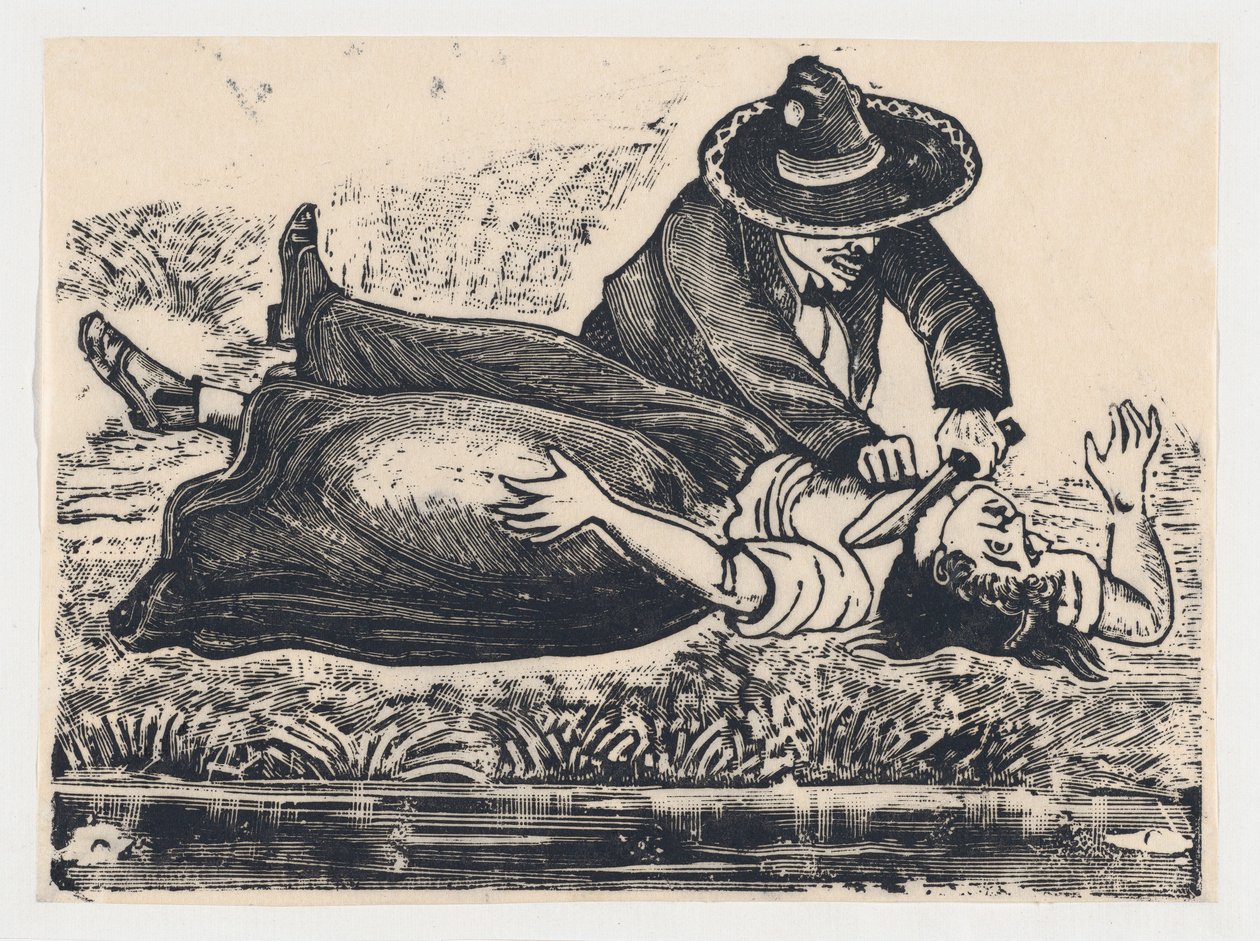 フランシスコ・ゲレロ、ベストメーカーで喉を切り裂き、女性を殺害。 19...、約。 1905～1910年。 作： ホセ・グアダルーペ・ポサダ