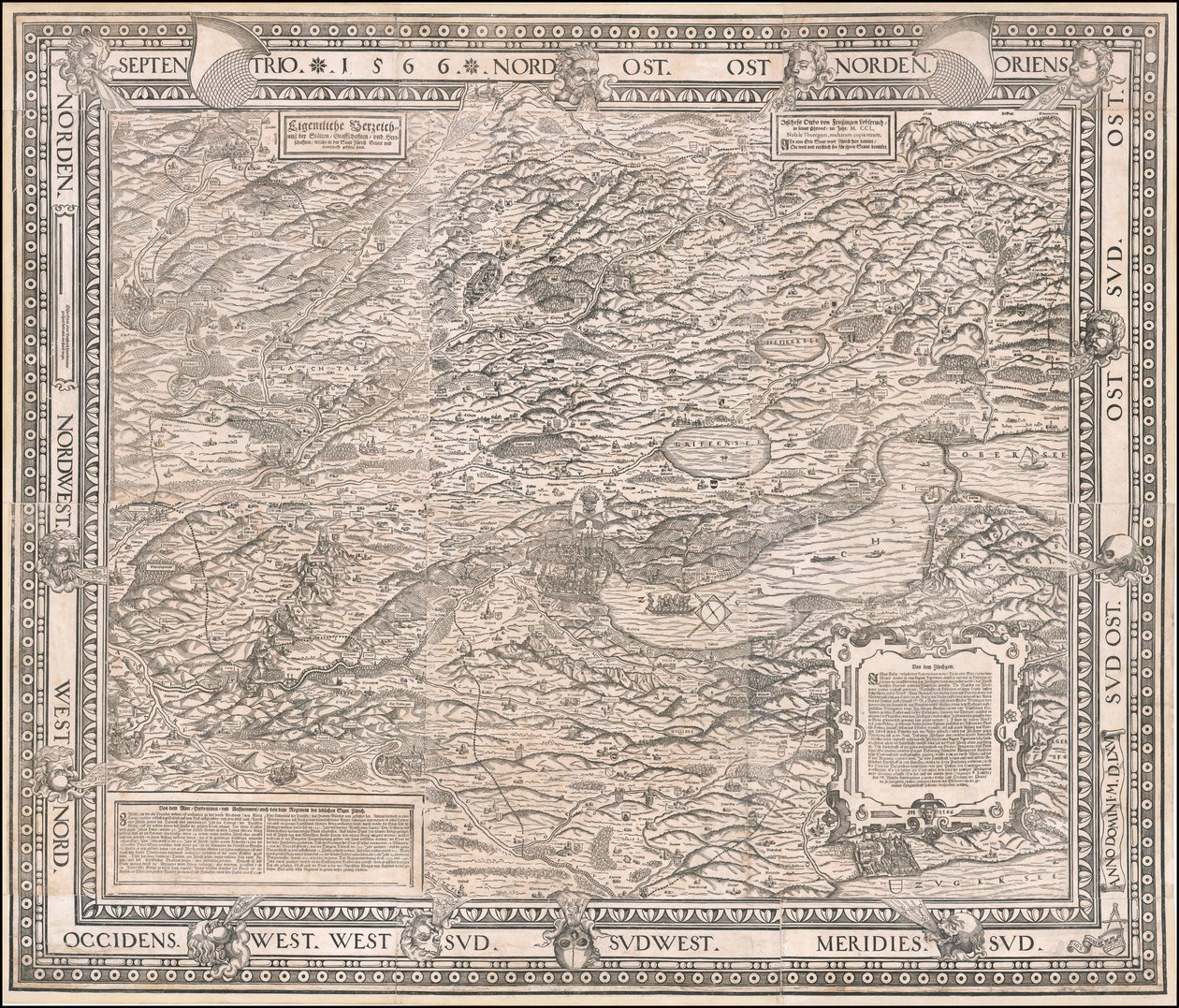 1566年、ヨドクス・ムラーによるチューリヒとその周辺の地図 作： ジョス・ムラー