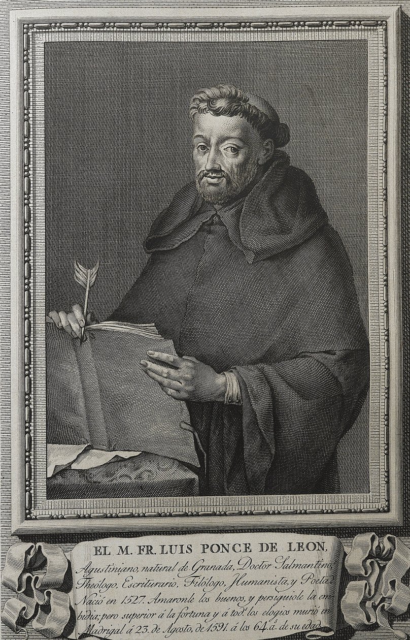 Barcelon, Juan (1739-1801). Porträt von Fray Luis de Leon. 1791. (36 x 23,8 cm). LEON, Fray Luis de (1528-1591). Spanischer Dichter, Prosaautor, Theologe und Augustinerphilosoph. Gravur. SPANIEN. KASTILIEN UND LEON. Salamanca. Universitätsbibliothek Salama von Jose (after) Maea