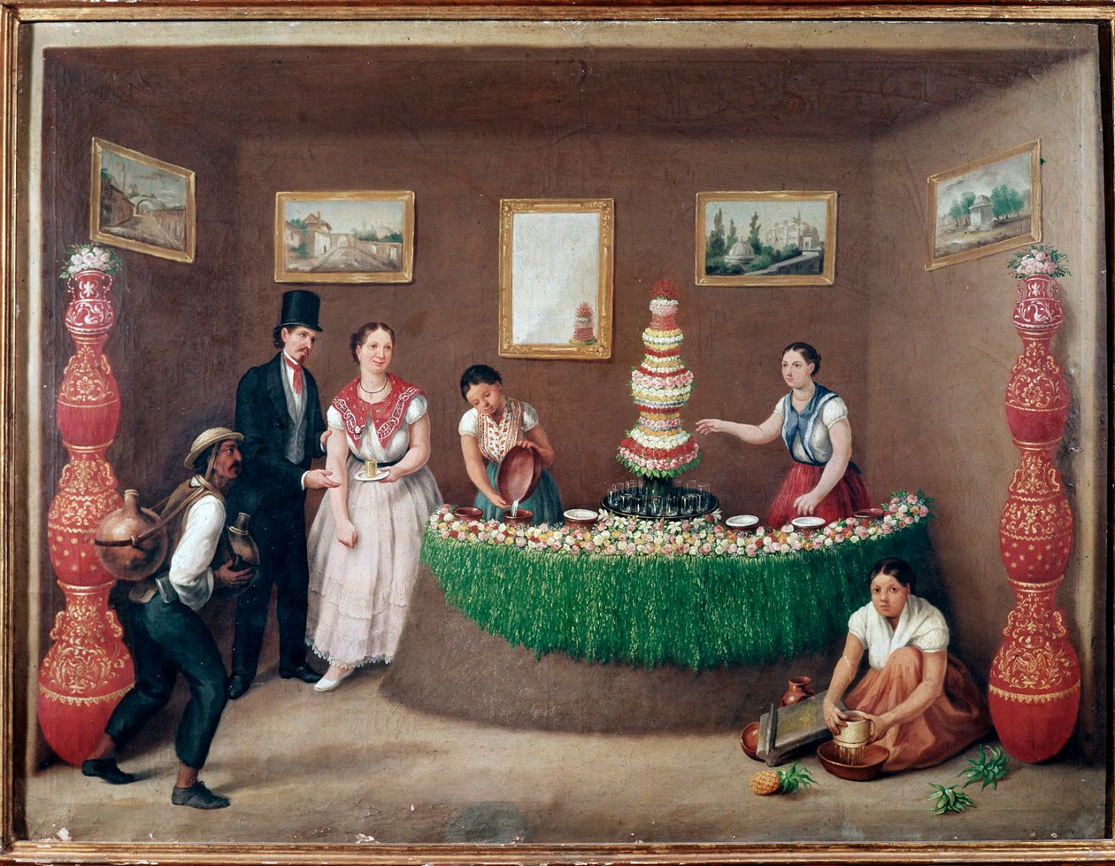 Chufa horchata seller (orxata de xufa or or orxata de xufla) スペイン・バレンシア地方の飲み物（Seller of Horchata, traditional beverage from Valencia, Spain） Augustin Arrieteの絵画（19世紀） メキシコシティ、国立歴史博物館、Chateau 作： ホセ・アグスティン・アリエタ