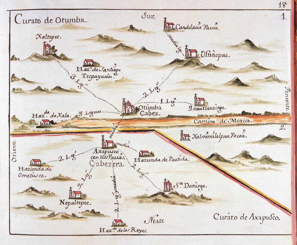 ALZATE, Jose Antonio (1737-1799). Wissenschaftler und Schriftsteller. Plan des Erzbistums Mexiko. Pfarrei Otumba (Otumba oder Ozumba?) und Pfarrei Axapulco (Acapulco?). 1767. Gravur von Jose Antonio Alzate. Gravur. SPANIEN. KASTILIEN-LA-MANCHA. Toledo. Sta von Jose Antonio Alzate