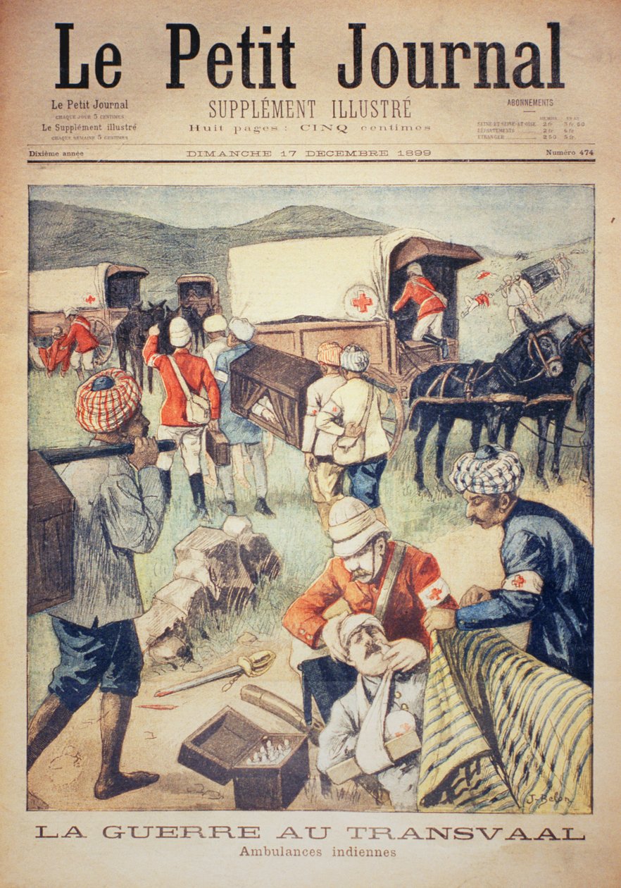 トランスバール戦争：インディアン救急車、ルプティジャーナルの表紙、1899年12月17日 作： ホセ・ベロン