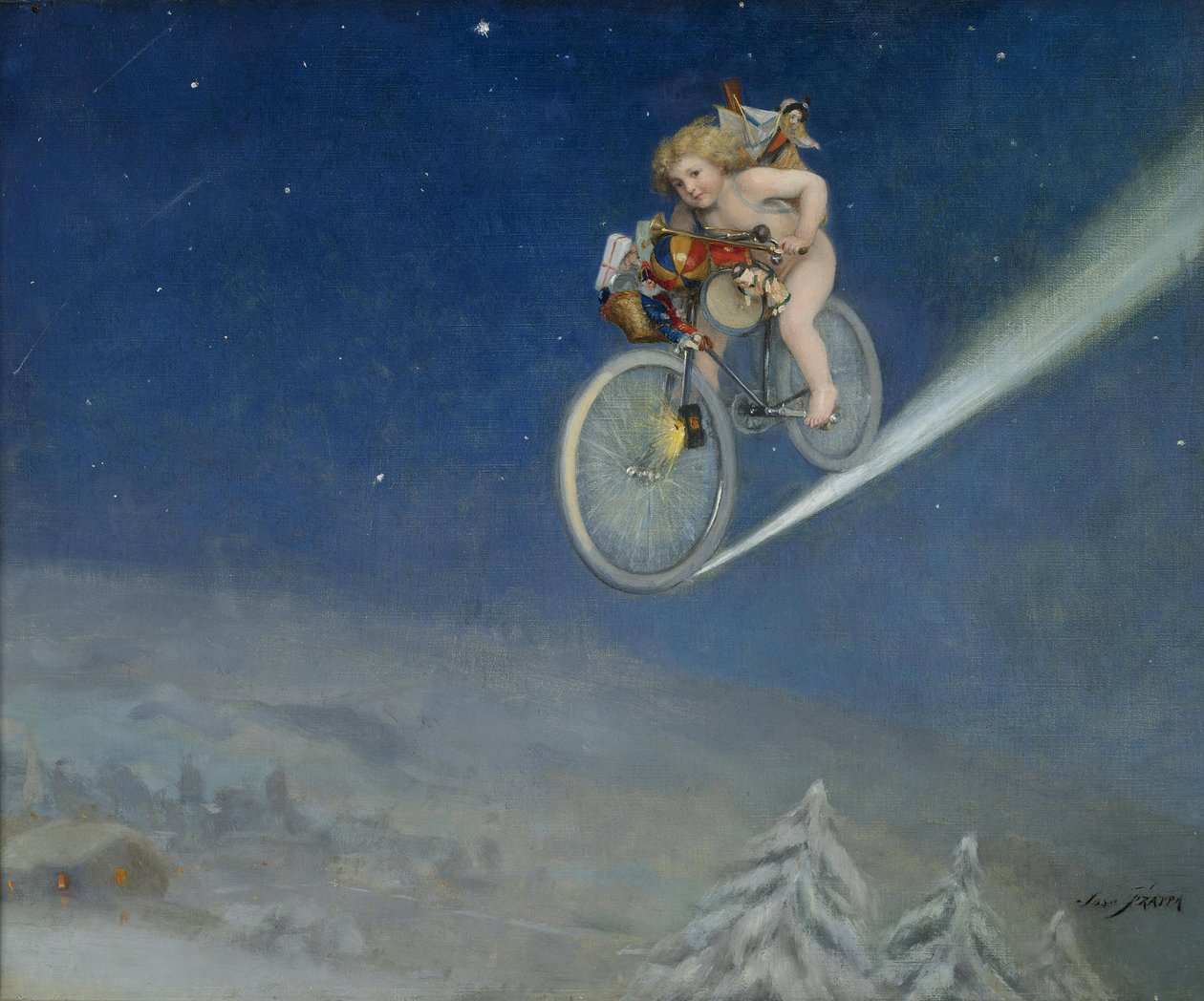 クリスマスの配達 par Frappa, Jose (Joseph) (1854-1904), - キャンバスに油彩, 50,5x60,5 - 個人蔵 作： ホセ・フラッパ