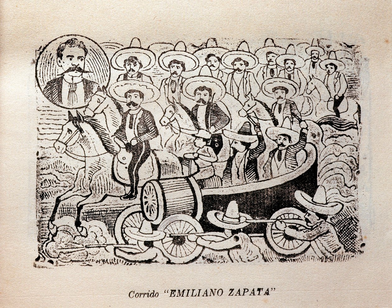 メキシコです。メキシコ革命 "Corrido Emiliano Zapata" (彫刻) 作： ホセ・グアダルーペ・ポサダ