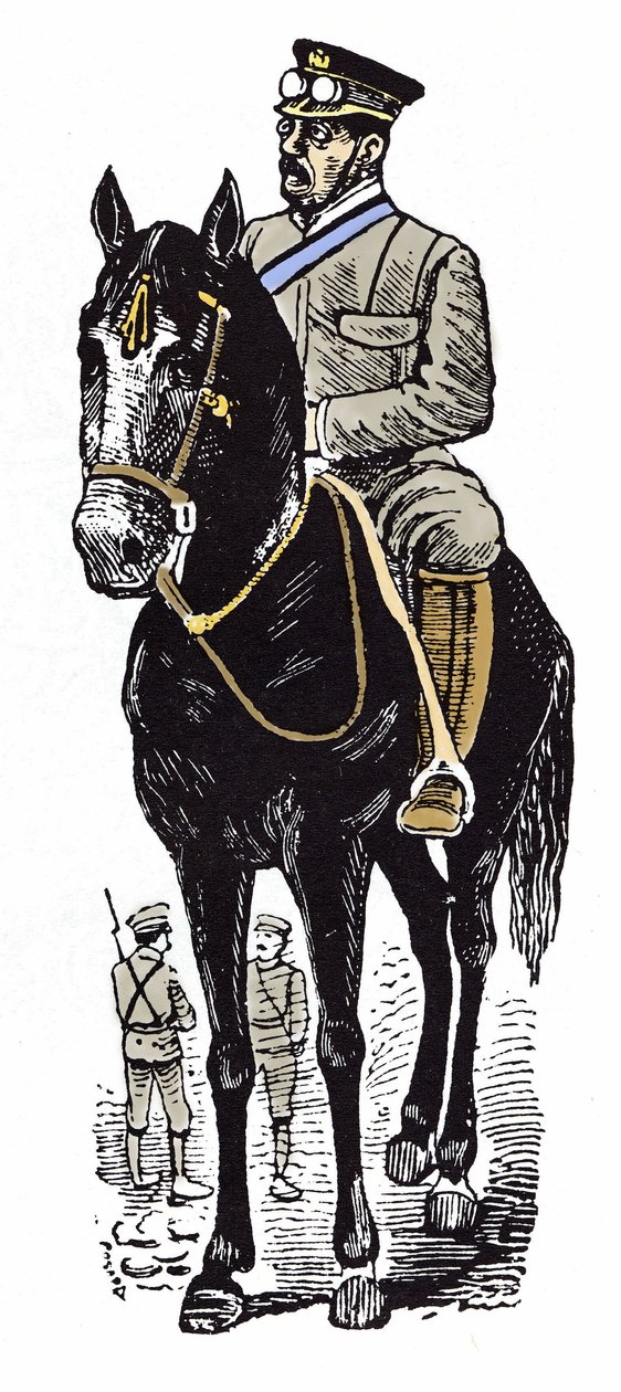 メキシコ革命（1910～1920年）：ビクトリアーノ・ウエルタ（1854～1916年）の肖像。ホセ・グアダルーペ・ポサダ(1852-1913)のキシログラフィー。 作： ホセ・グアダルーペ・ポサダ