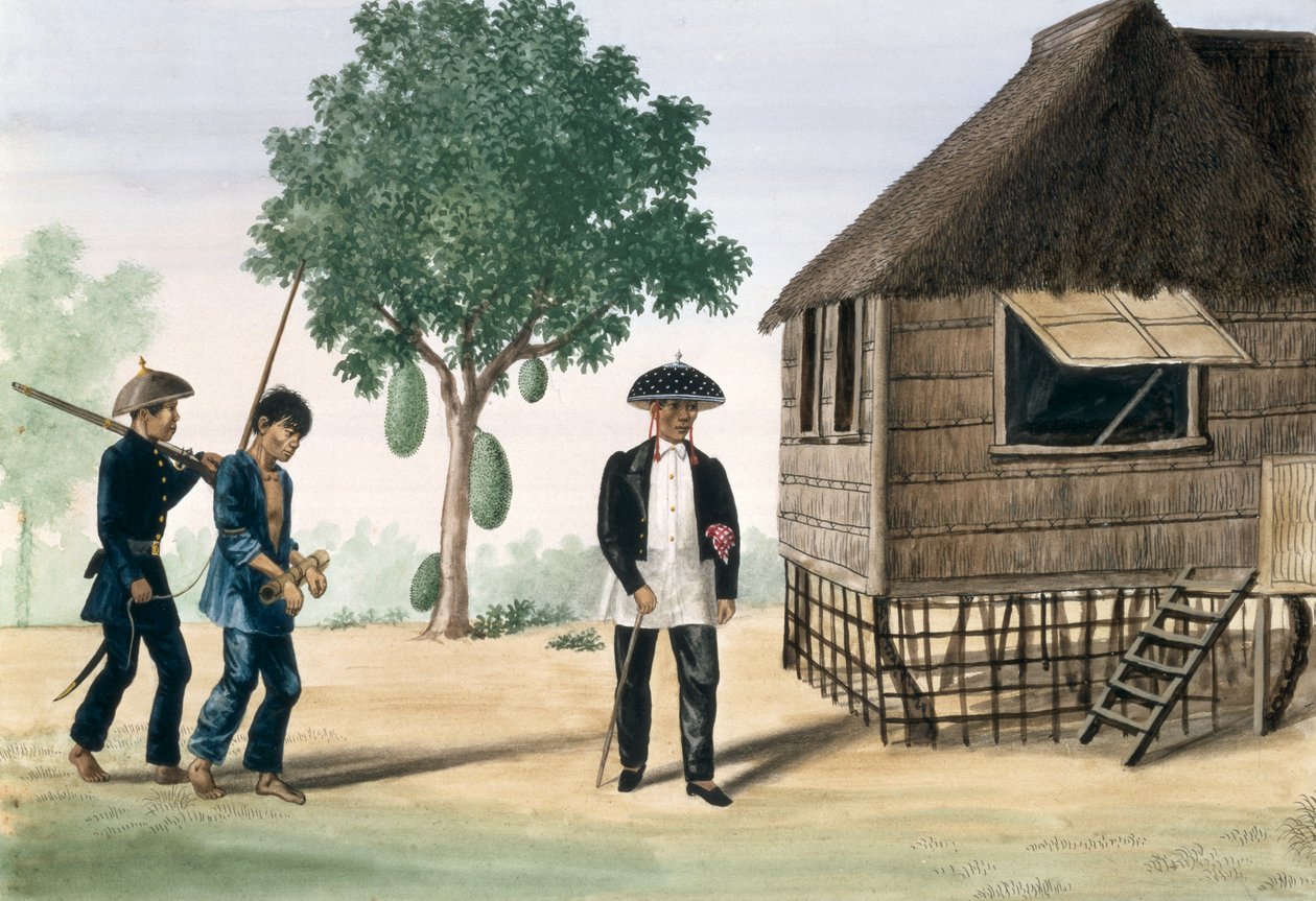 「マニラ内外のフレバスアルバム」、1845年頃から警官と評議員が率いる囚人 作： ホセ・ホノラート・ロザノ