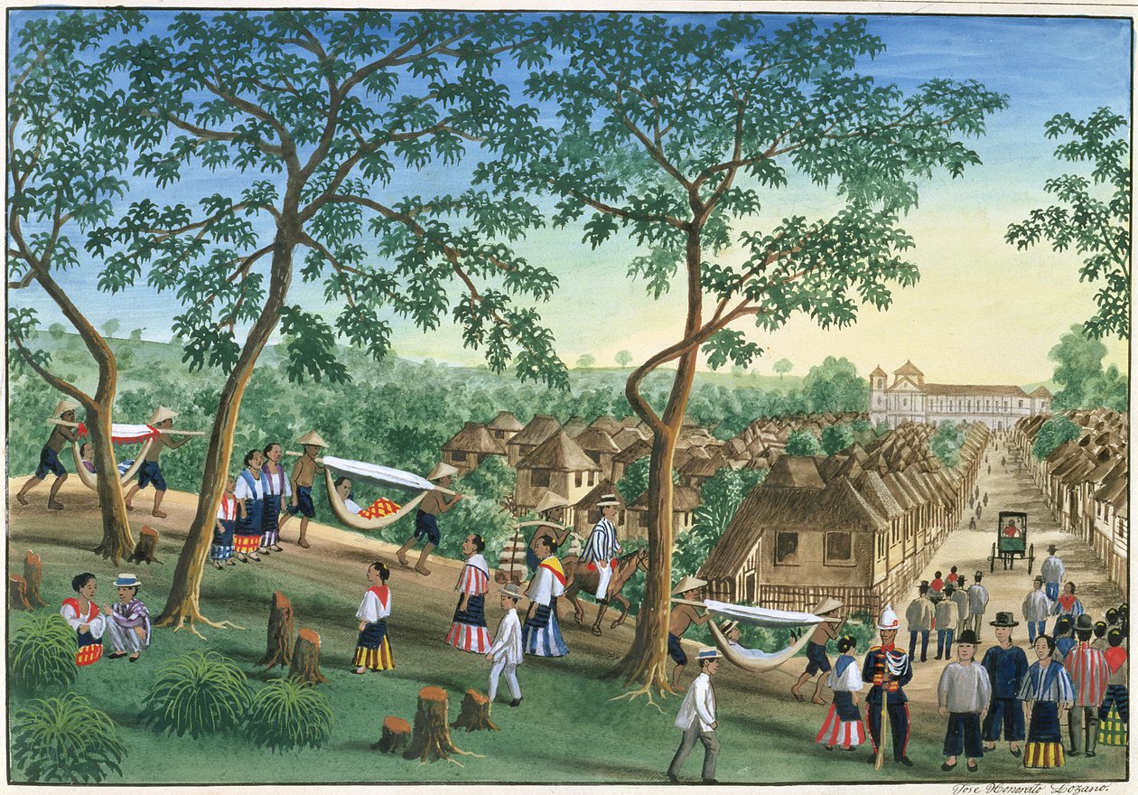 アンティポロフィエスタへのおでかけ、「マニラ周辺のビューのファブスアルバム」、1845年頃 作： ホセ・ホノラート・ロザノ