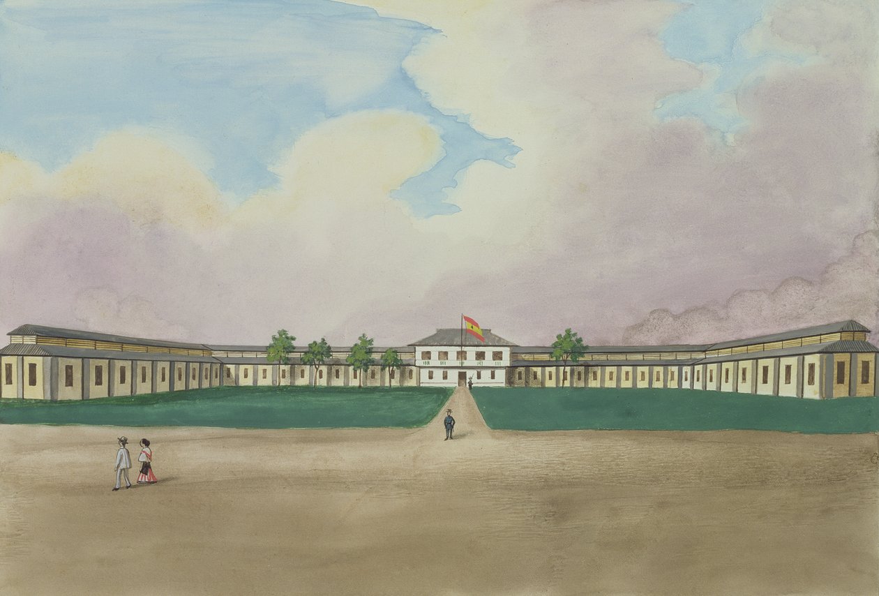 メイシックの新しい葉巻工場、「マニラ周辺の景色のフレバスアルバム」、c.1845 作： ホセ・ホノラート・ロザノ
