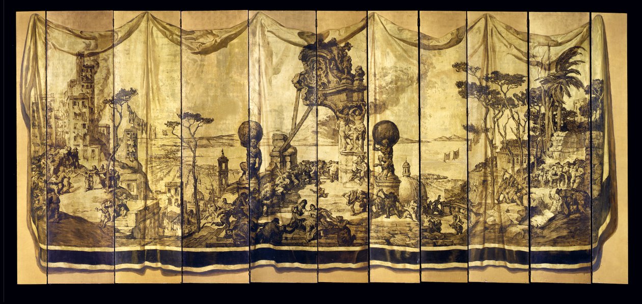 Vision Mediterranea、11枚の葉のスクリーン、1925年頃（金箔のパネルに油彩） 作： ホセ・マリア・セルト・イ・バディア