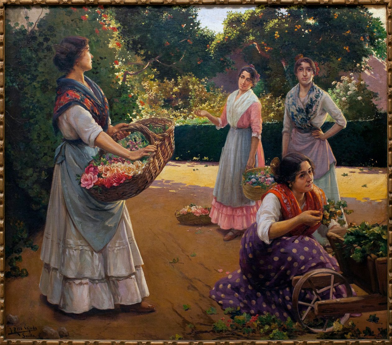 マリア ルイサ公園の花屋 - ホセ リコ セフード (1864-1939) の絵画、キャンバスに油彩 作： ホセ・リコ・イ・セジュード