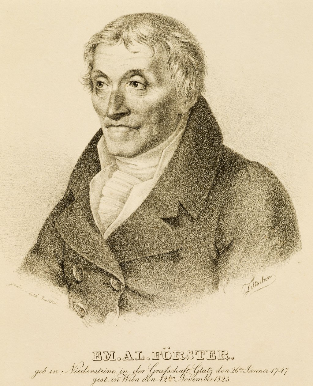 Emanuel-Aloys Forster (1748-1823)、作曲家、対位法の教師の肖像 (リトグラフ) 作： ジョセフ・エデュアルド・テルチャー