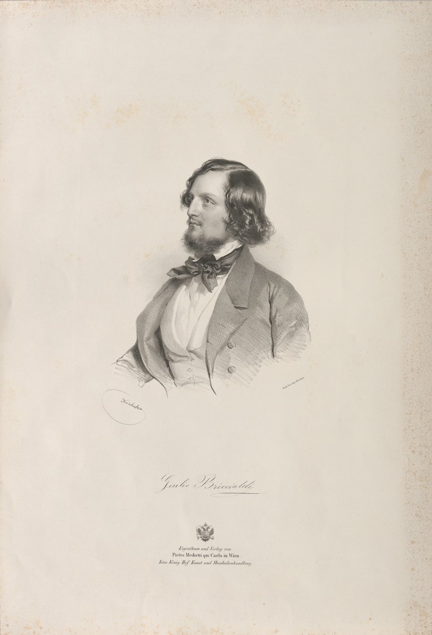 1850年以前のフルート奏者で作曲家のジュリオ・ブリッチャルディ（1818～1881年）の肖像画。 作： ヨーゼフ・クリフバー