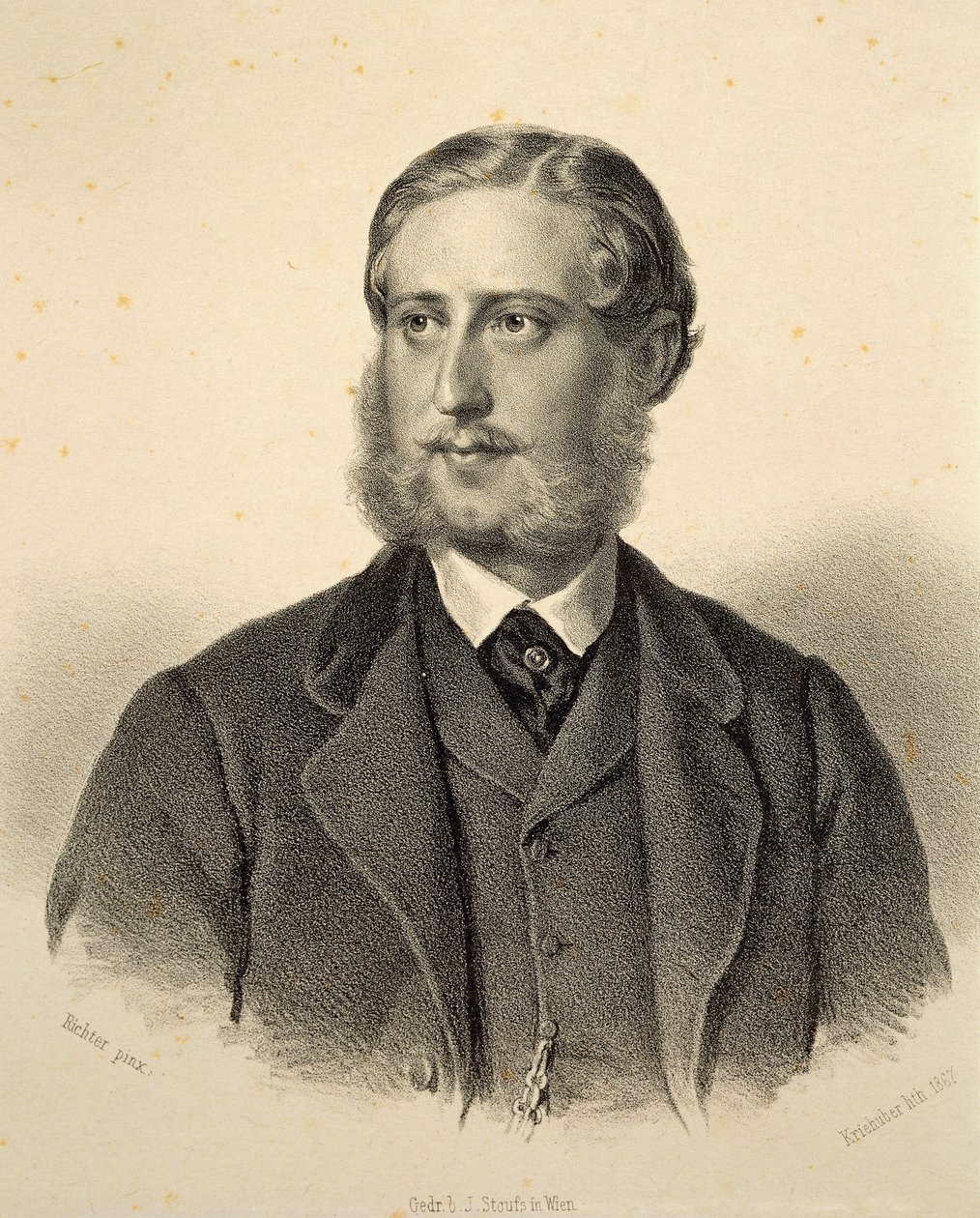 フェルディナンド・ボナヴェントゥーラ、キンスキー公爵（1834-1904）の肖像。ヨーゼフ・クリーフーバーによる版画 作： ヨセフ・ニコラウス・クリーフバー