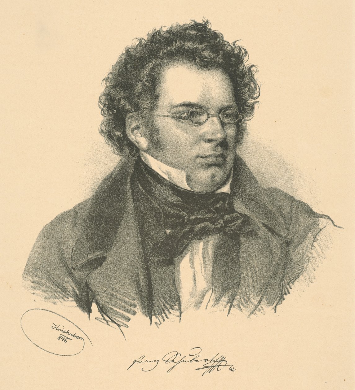 フランツ・シューベルト1797-1828、1846の肖像。 作： ヨセフ・ニコラウス・クリーフバー