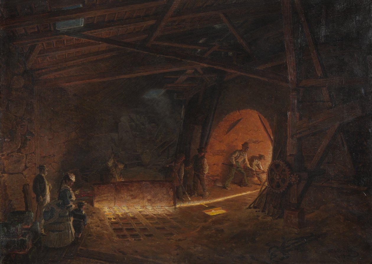 ワランダー、ヨーゼフ・ウィルヘルム（1821-1888）の「アチェリー-鉄工所」。油彩・キャンバス 作： ジョセフ・ウィルヘルム・ワランダー