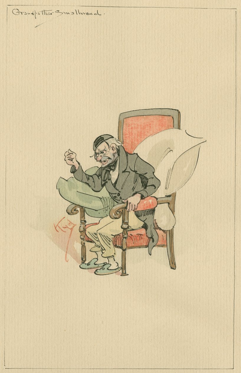 祖父Smallweed、c.1920s（紙にトイレとペンとインク） 作： ジョセフ・クレイトン・クラーク