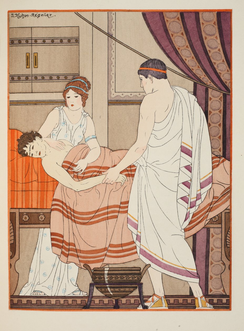 医師の手で震える人々、「ヒポクラテスの作品」、1934年のイラスト 作： ジョゼフ・クーン・レニエ