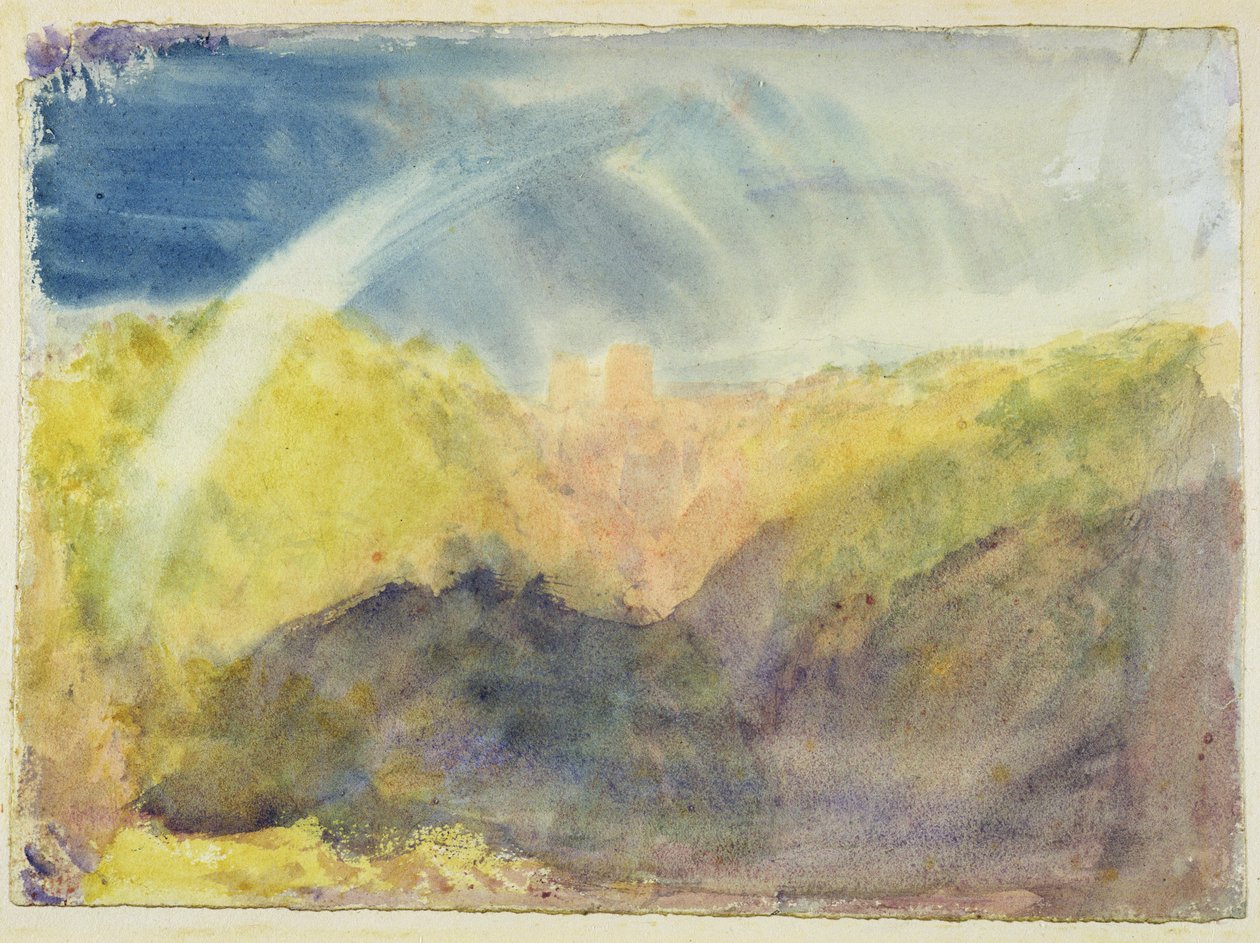 クライトン城（虹のある山の風景）c.1818（織り紙のグラファイトの上にトイレ） 作： ジョセフ・マロード・ウィリアム・ターナー