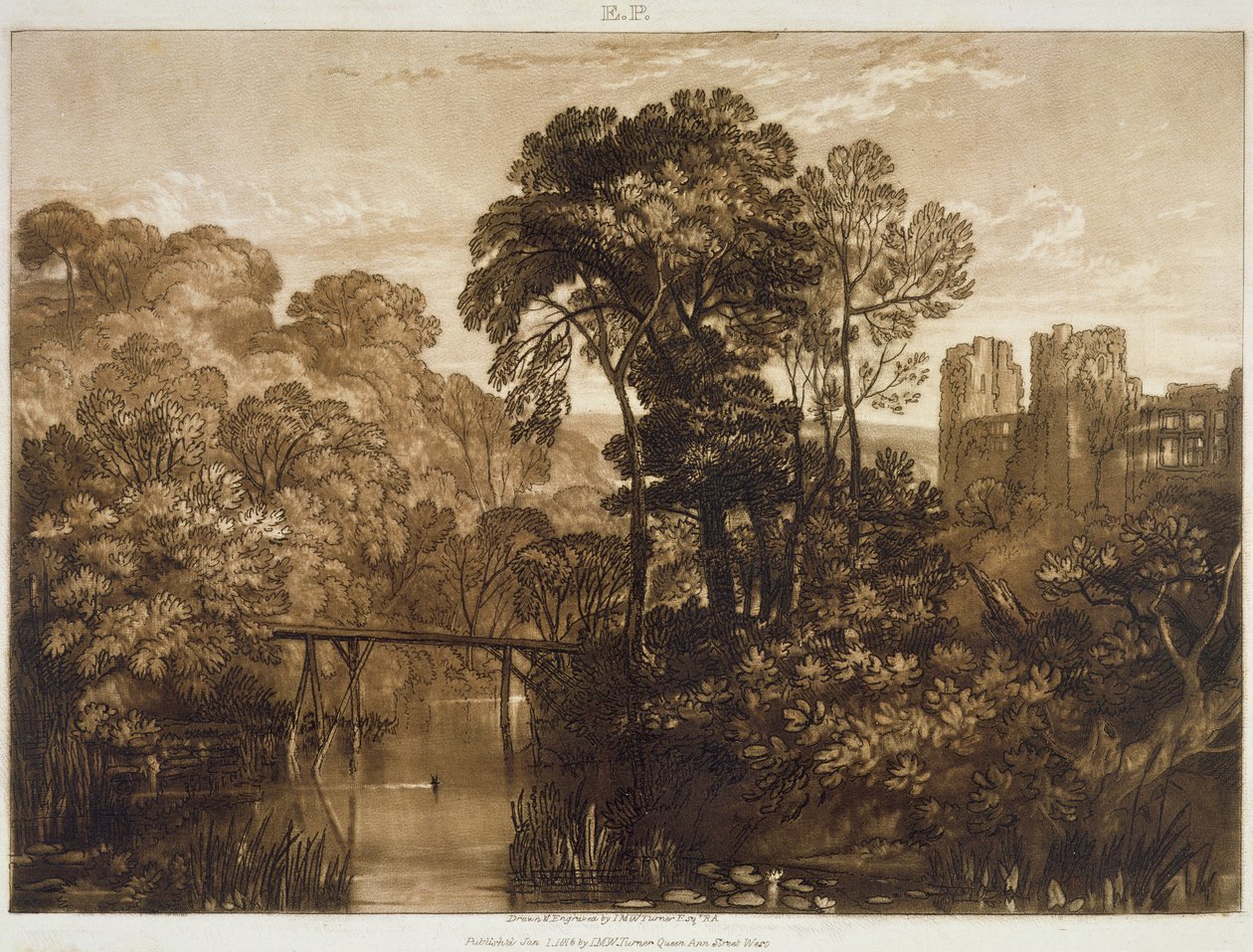 F.58.Iアーティスト、1816年に刻まれた「Liber Studiorum」のベリーポメロイ城 作： ジョセフ・マロード・ウィリアム・ターナー