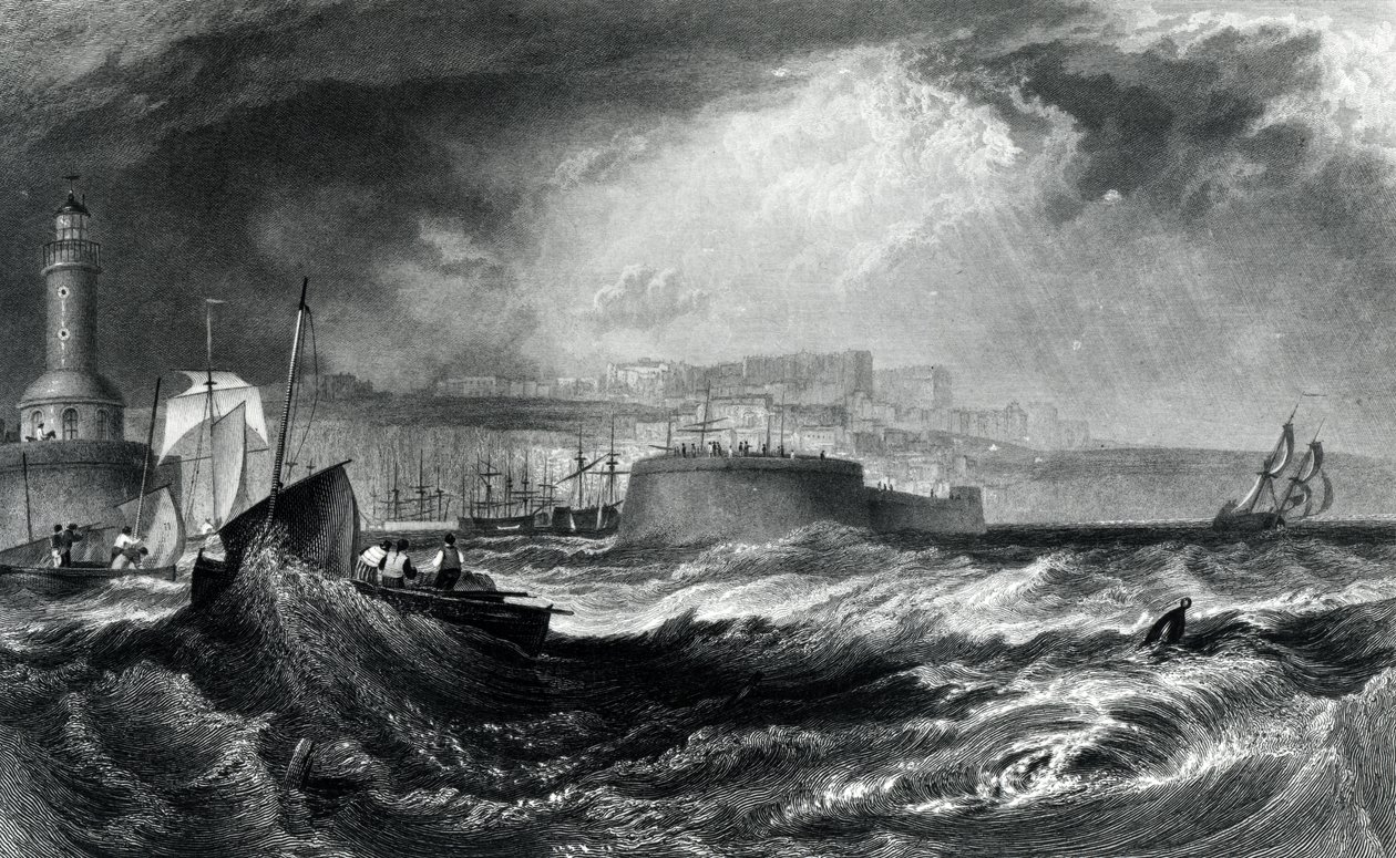 1824年にロバートウォリスによって彫刻された「イングランドの南海岸の美しい景色」のケントラムスゲート 作： ジョセフ・マロード・ウィリアム・ターナー