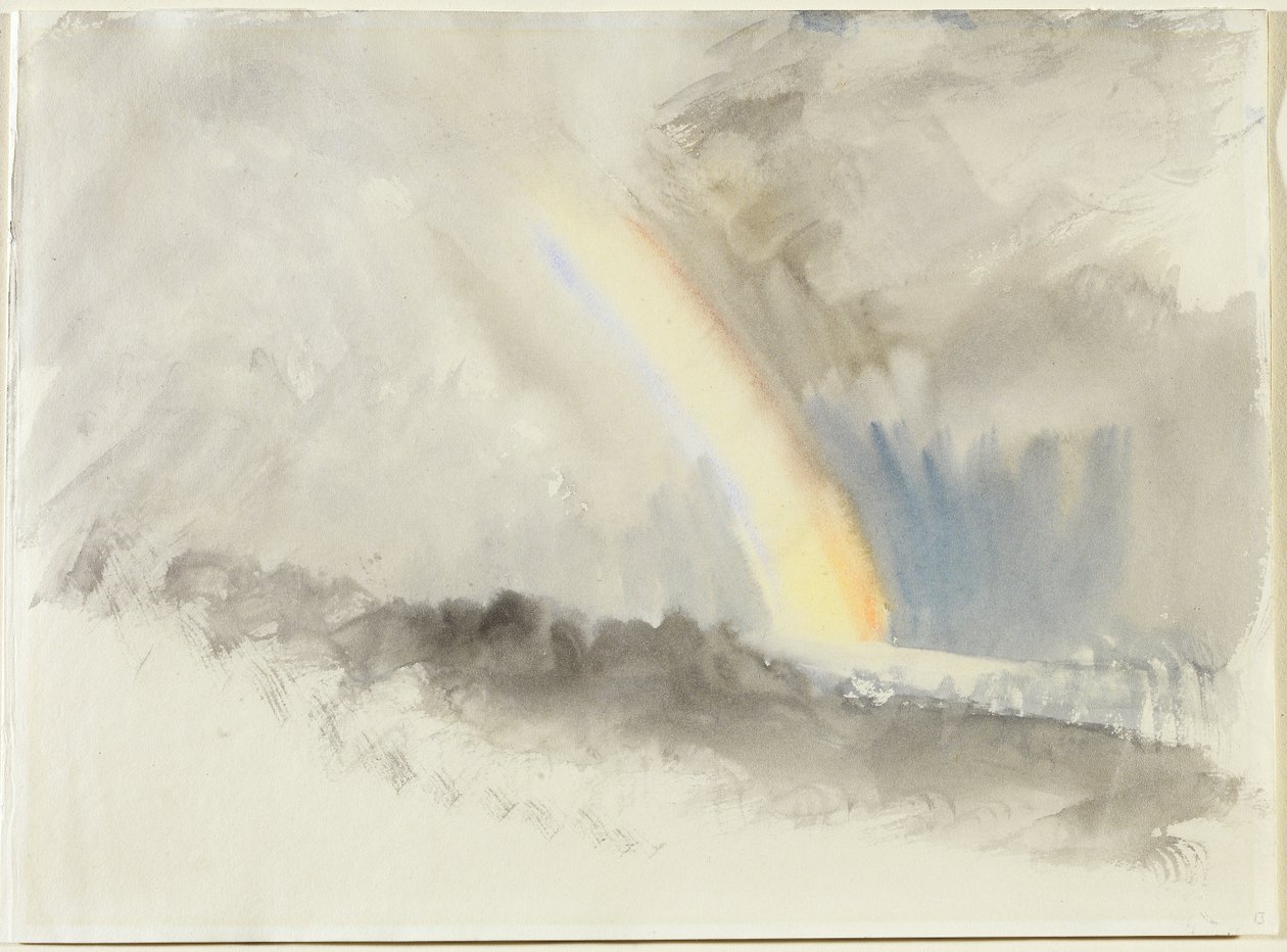 虹のある嵐の風景、c.1824（紙にトイレ） 作： ジョセフ・マロード・ウィリアム・ターナー