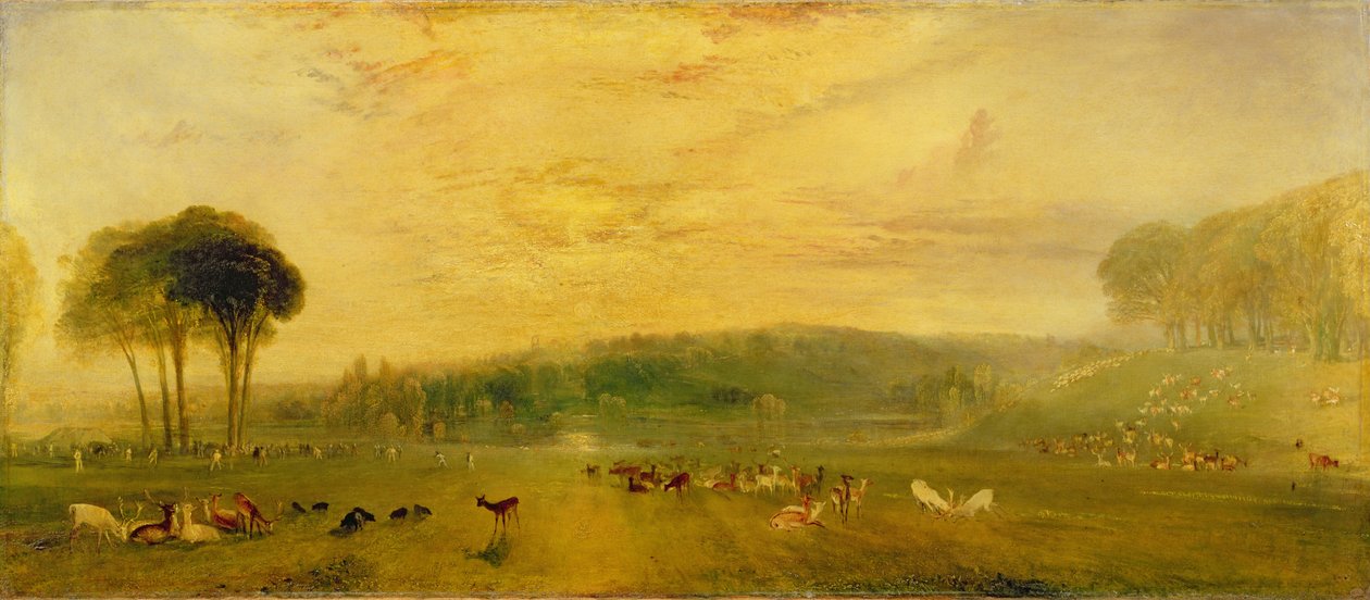 湖、ペットワース：日没、ファイティングバックス、c.1829 作： ジョセフ・マロード・ウィリアム・ターナー