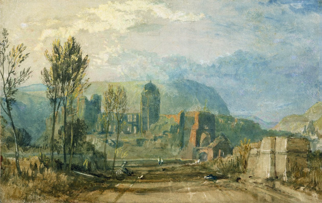 ツアー、日没：後ろを向いて、c.1826-30（紙の上にグラファイトの上にペンとインクを付けたガッシュとトイレ） 作： ジョセフ・マロード・ウィリアム・ターナー