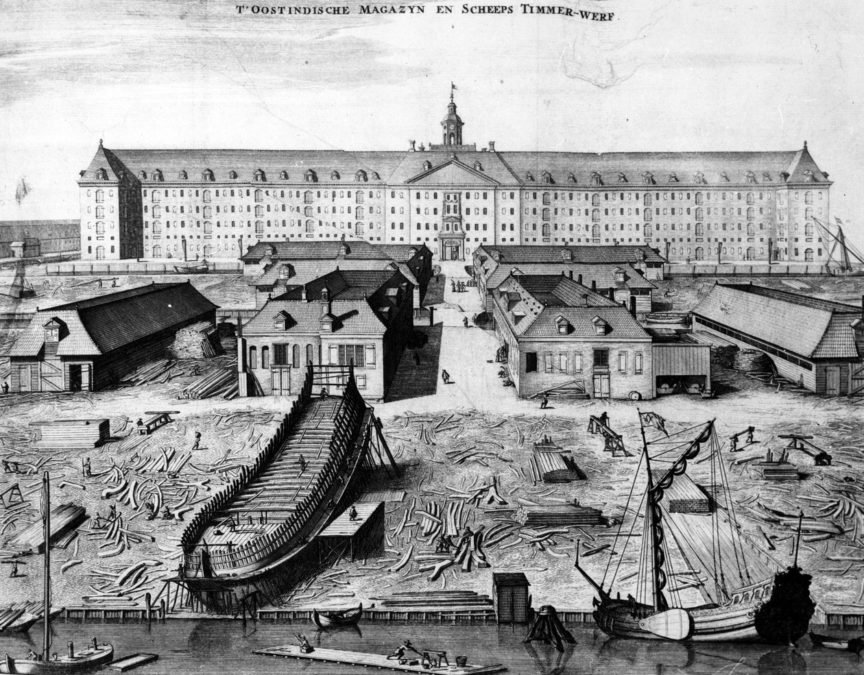 1725年アムステルダムの東インド会社造船所と倉庫 作： ジョセフ・モルダー