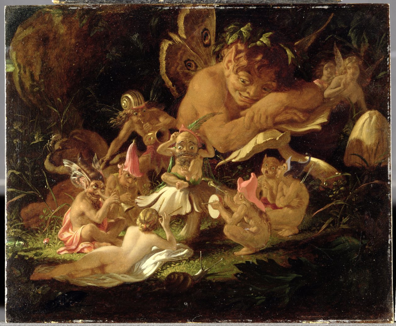パックと妖精、「真夏の夜の夢」、1850年頃（ミルボードに油彩） 作： ジョセフノエルパトン