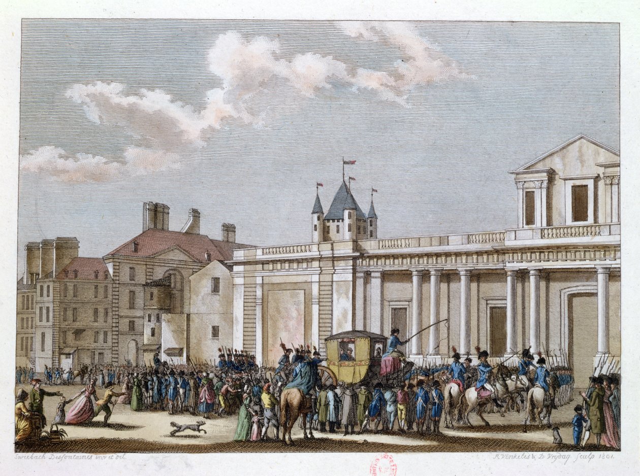 ルイ16世（1754-93）と彼の家族、1792年8月13日、テンプルにレイニエヴィンケレス（1741-1816）とダニエルヴリダグ（1765-1822）1801によって彫刻されました 作： ジョセフ・スウェバハ・デスフォンテーヌ