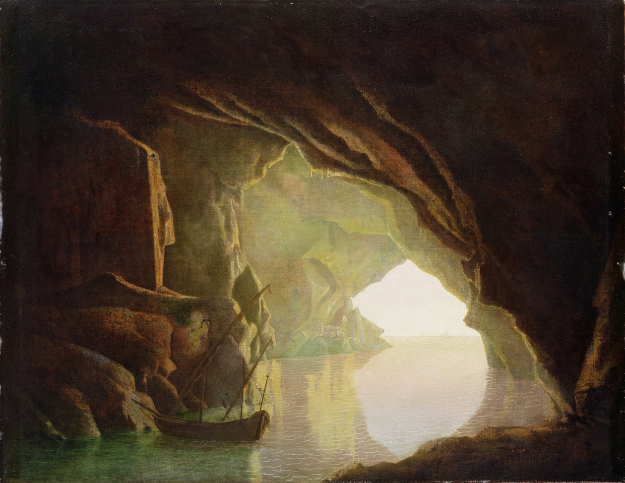 サレルノ湾の洞窟、日没、c.1780-1 作： ダービーのジョセフライト