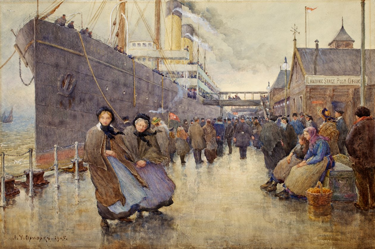 日の出発、リバプール着陸ステージ、1905（紙にトイレ） 作： ジョセフ・イェルバートン・ドーバーン