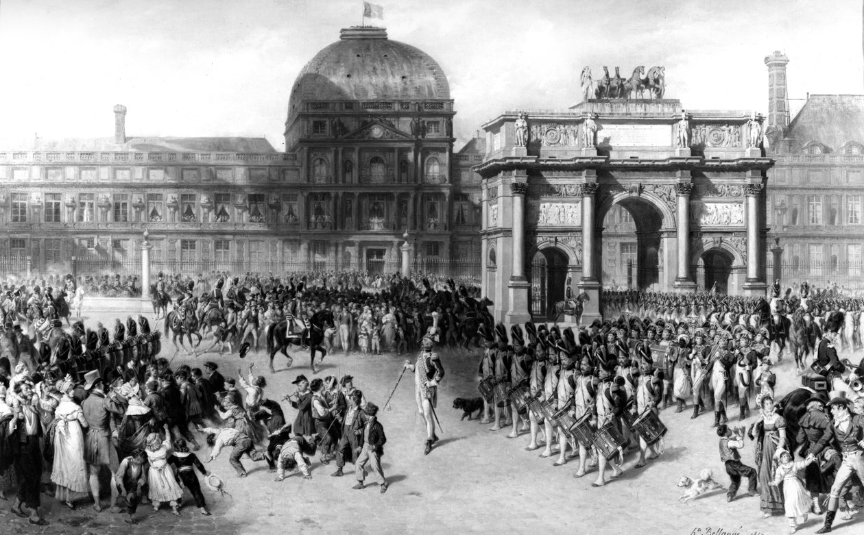 1810年の第一帝政期にチュイルリー宮殿前で行われた閲兵式の様子を描いたもの。1862年（油彩・キャンバス 作： ジョセフ・ルイ・ヒポリット・ベランジュ