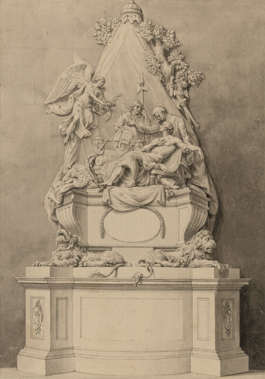 ウルフ少将記念碑、ウェストミンスター寺院北地区 （紙にインク、水彩画） 作： ジョセフ (帰属) ウィルトン