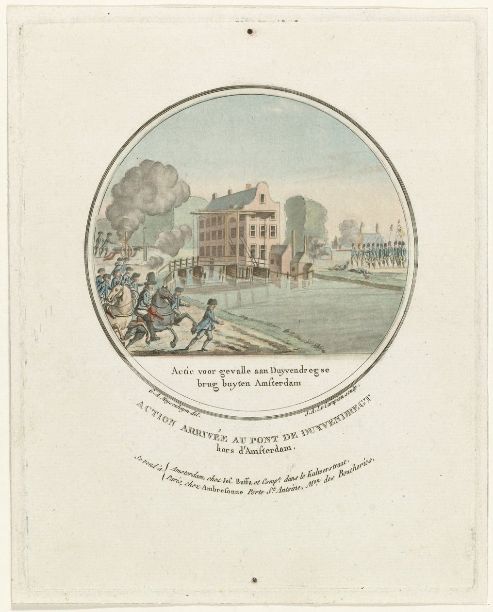 ダイフェンドレヒト橋での攻撃、1787 年 Action for Gevalle aan Duyvendregse brug buyten Amsterdam / Action arrivee au pont de Duyvendregt hors d
