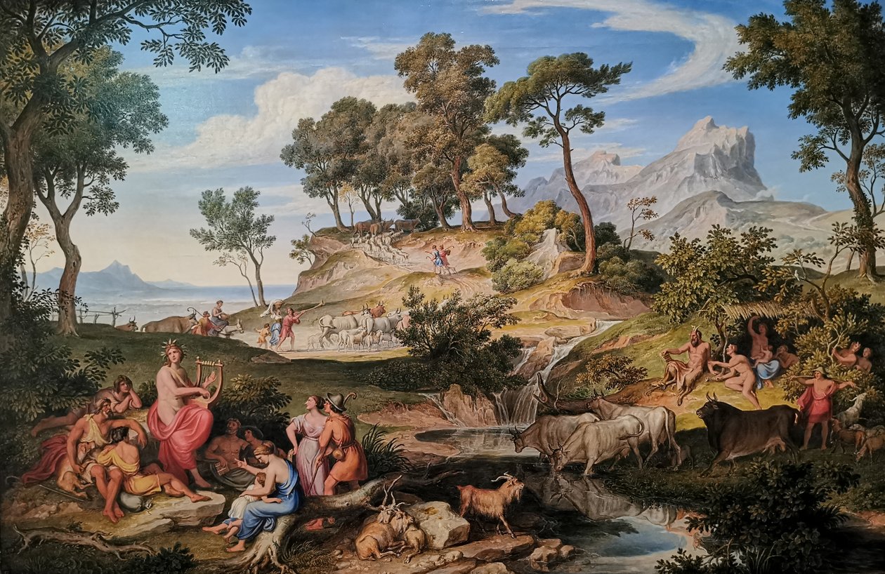 ドイツ語：Apollo unter den Hirten 羊飼いの間のアポロン
 羊飼いの間のアポロン
 フランス語  Apollon parmi les bergers 羊飼いたちの中のアポロン 作： ジョゼフ・アントン・コッホ
