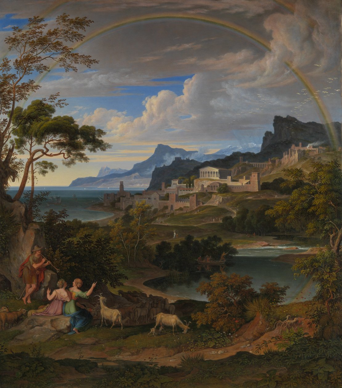 虹のある英雄的な風景、1824年。 作： ジョゼフ・アントン・コッホ