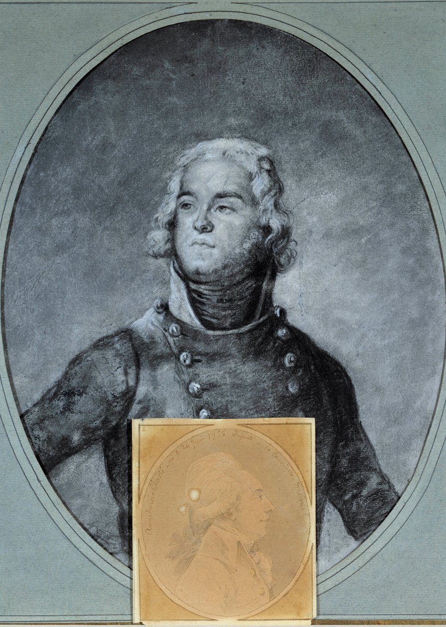 ルイ・ラザール・オッシュ将軍（1768-1797）の肖像 下は国民大会の副官であるアナーカシス・クルーツ（1755-1794）の肖像。ジョセフ・ボーズ（1744/1745-1826）が描いた18世紀の作品。ヴェルサイユ、ランビネ美術館 作： ジョセフ・ボーズ